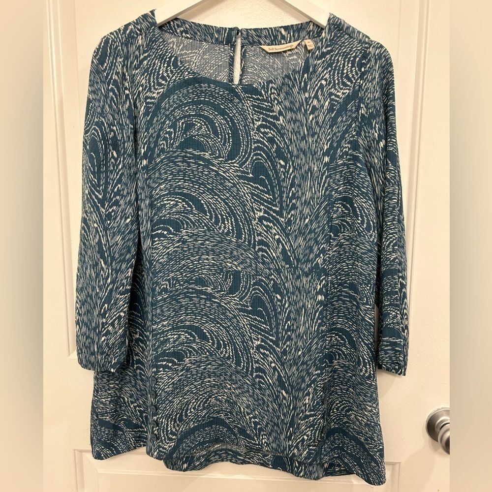 Soft Surroundings M Blue Paisley Wave Print Tunic Top Bohemian Summer